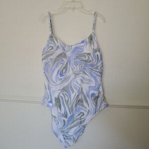 Hurley Swimsuit One Piece  Marble Blue White Print Sz XXL Strappy Plus Size